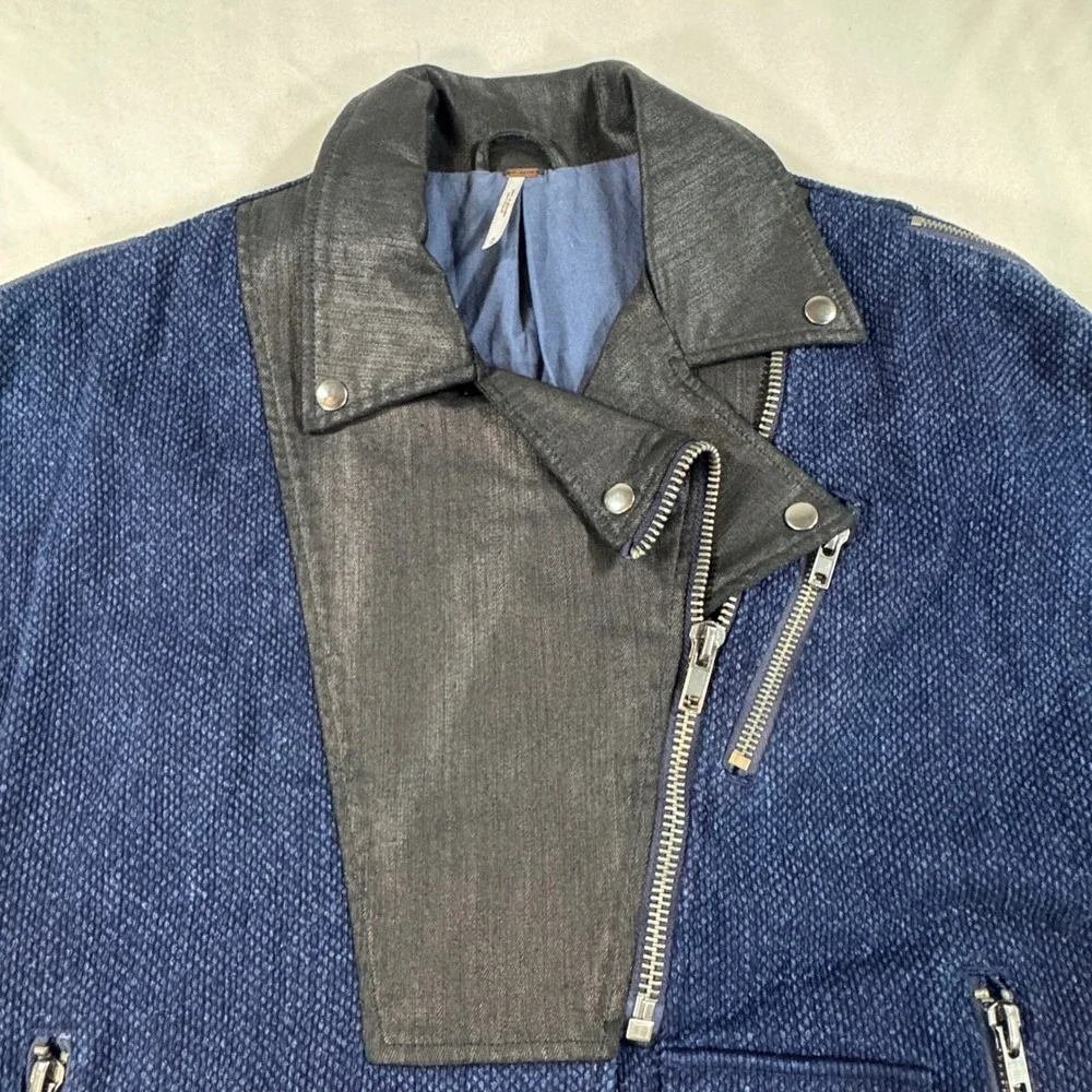 Free People Pieced-Together Jacket‎ Asymmetrical Zip Belted Women's M Boho